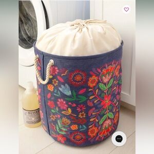 NATURAL LIFE Blue Floral Storage Basket Laundry Bag Hamper Boho